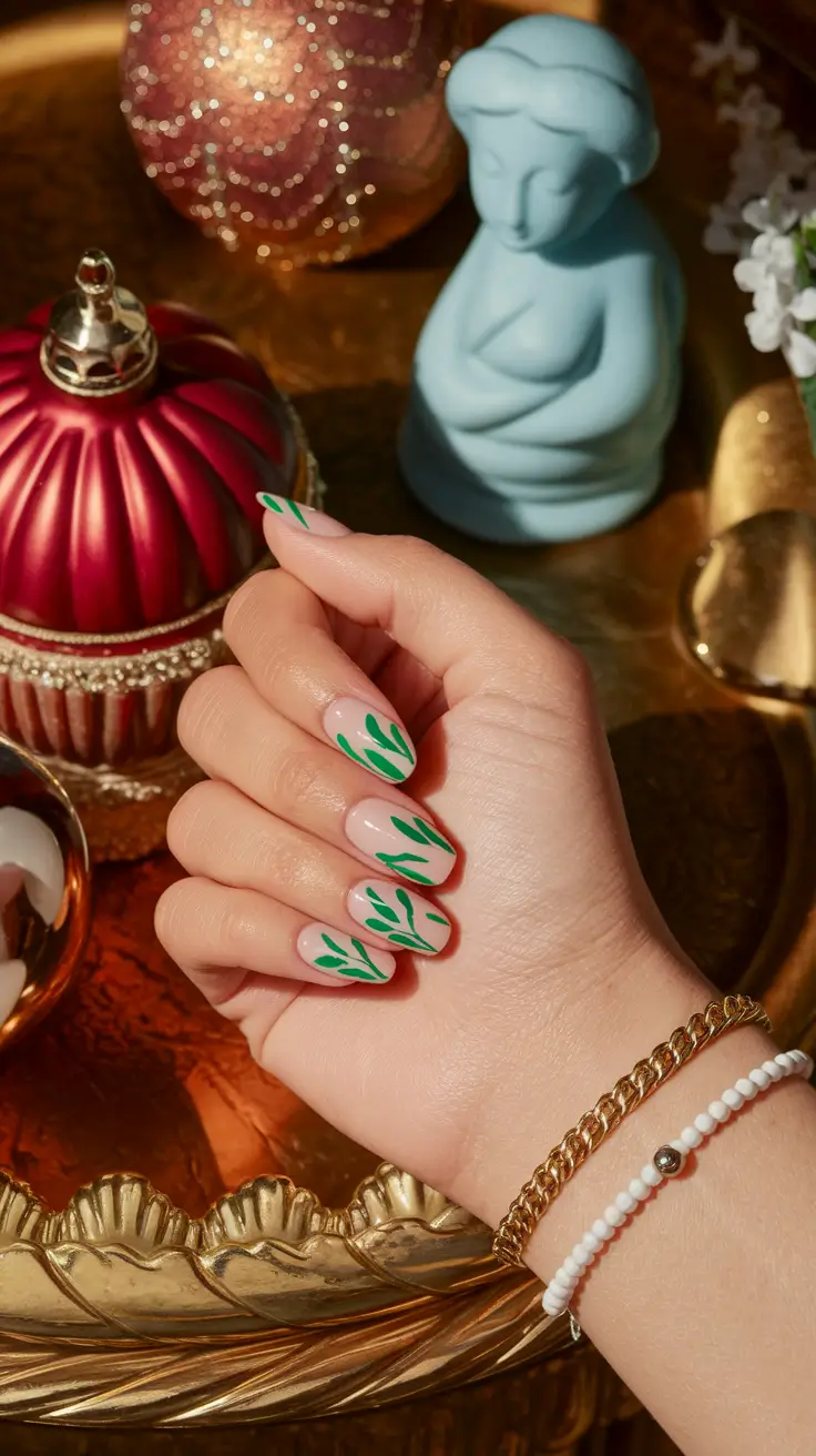 Fall nail colors for medium skin 2025 – Nude Sheer with Emerald Sprigs