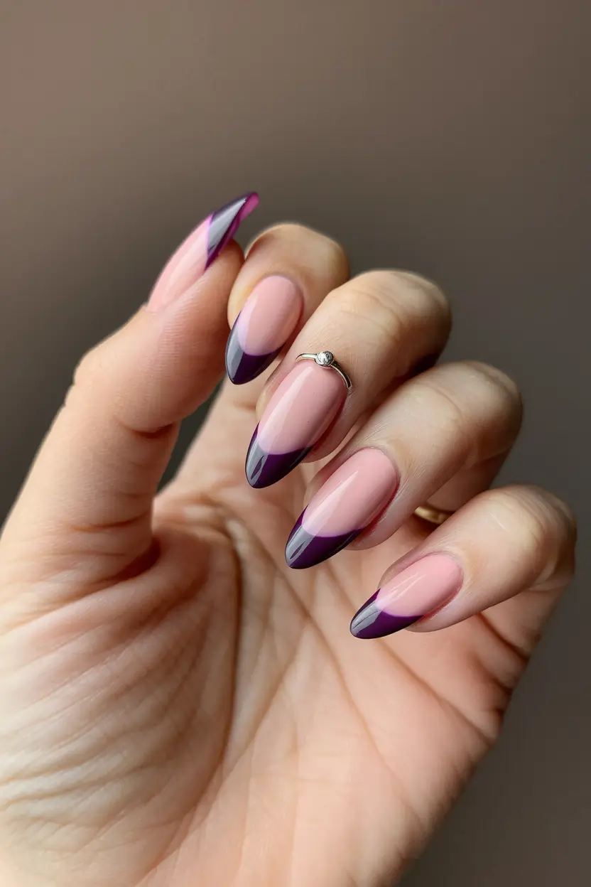 fall nails art 2025 Deep Purple French Twist