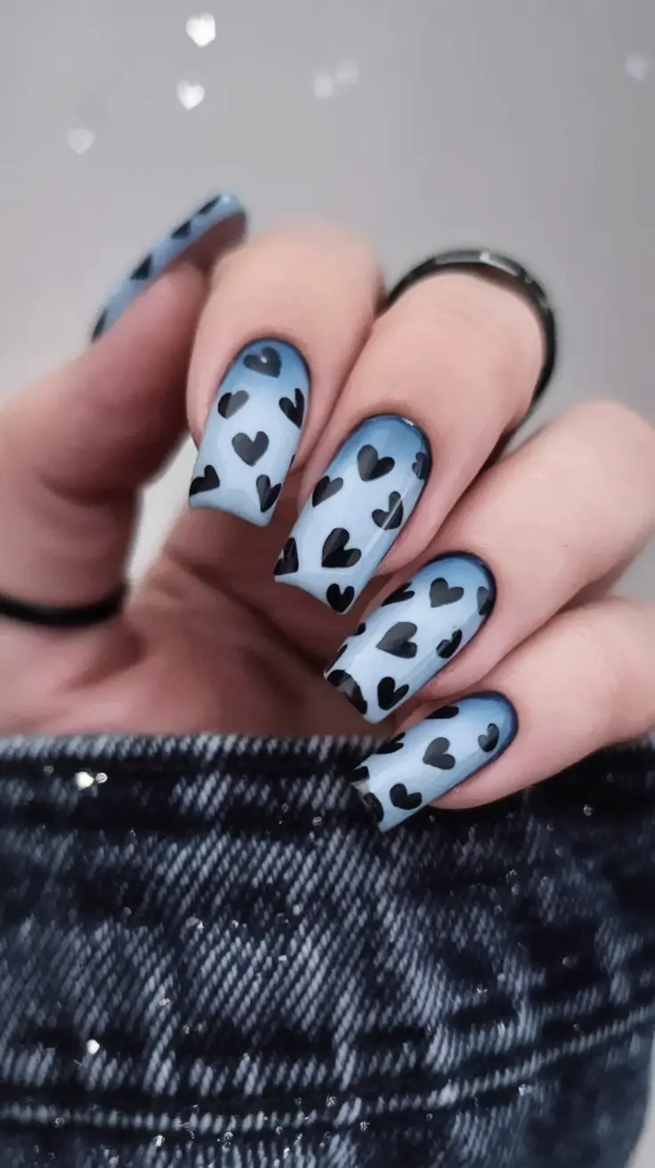 fall nails art 2025 Frosty Blue Hearts