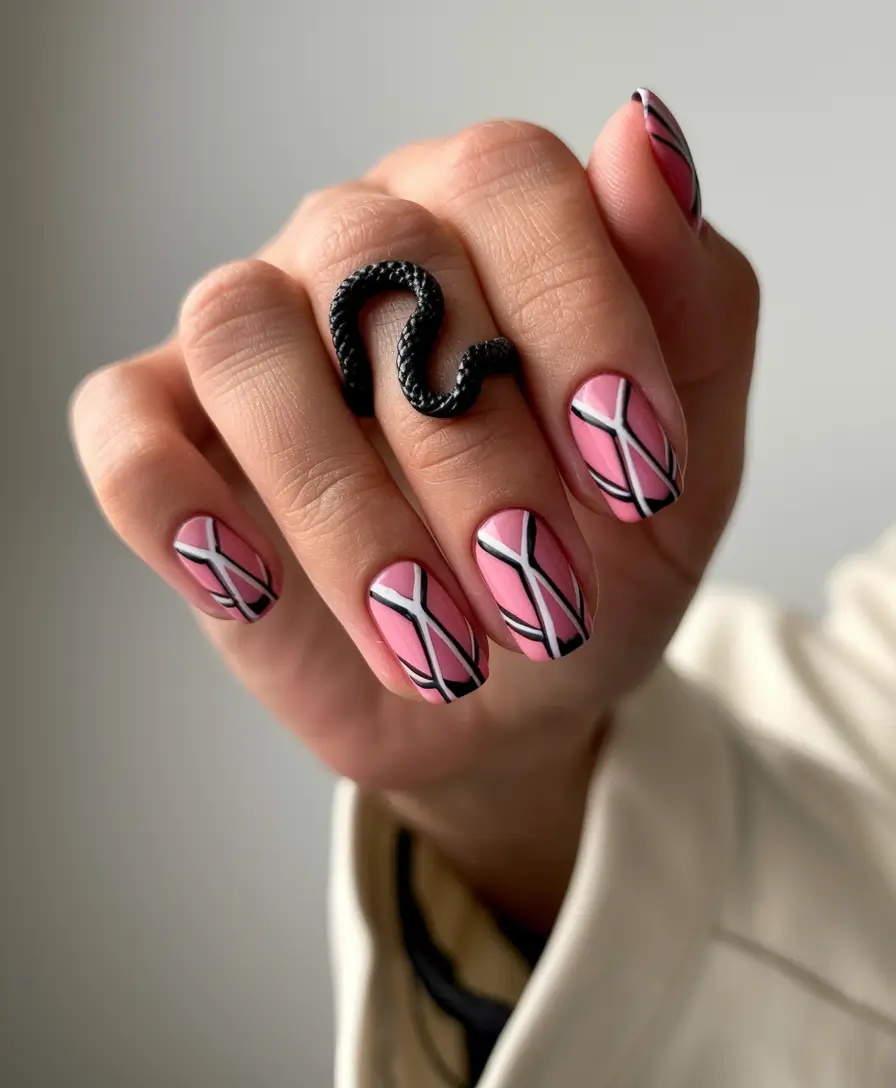 fall nails art 2025 Chic Pink Geometrics