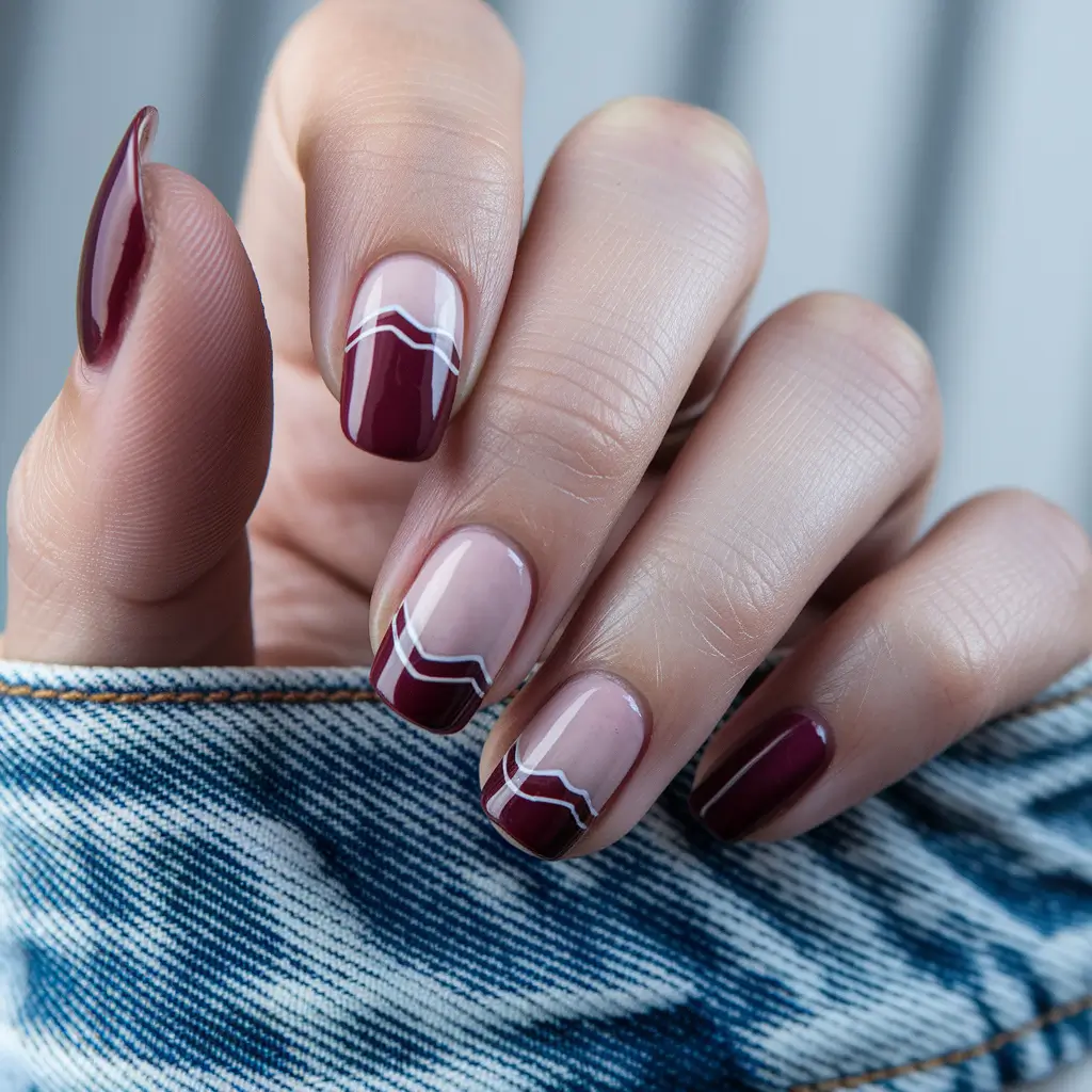 fall nails art 2025 Burgundy Waves of Warmth
