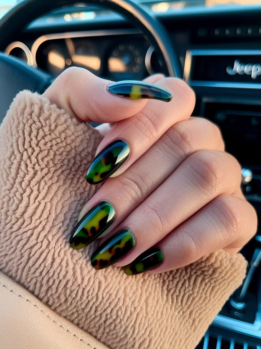 fall nails oval shape Moody Tortoiseshell Drama