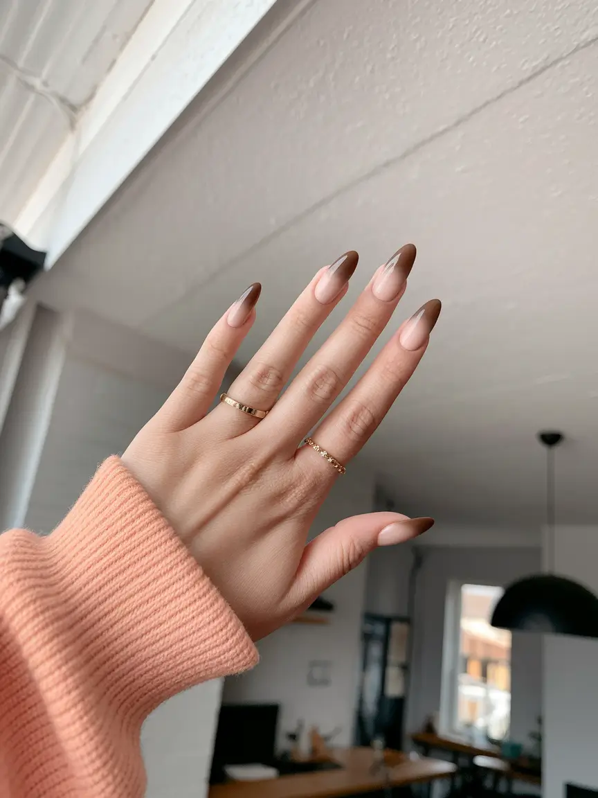 fall nails oval shape Chocolate-Dipped Gradient French