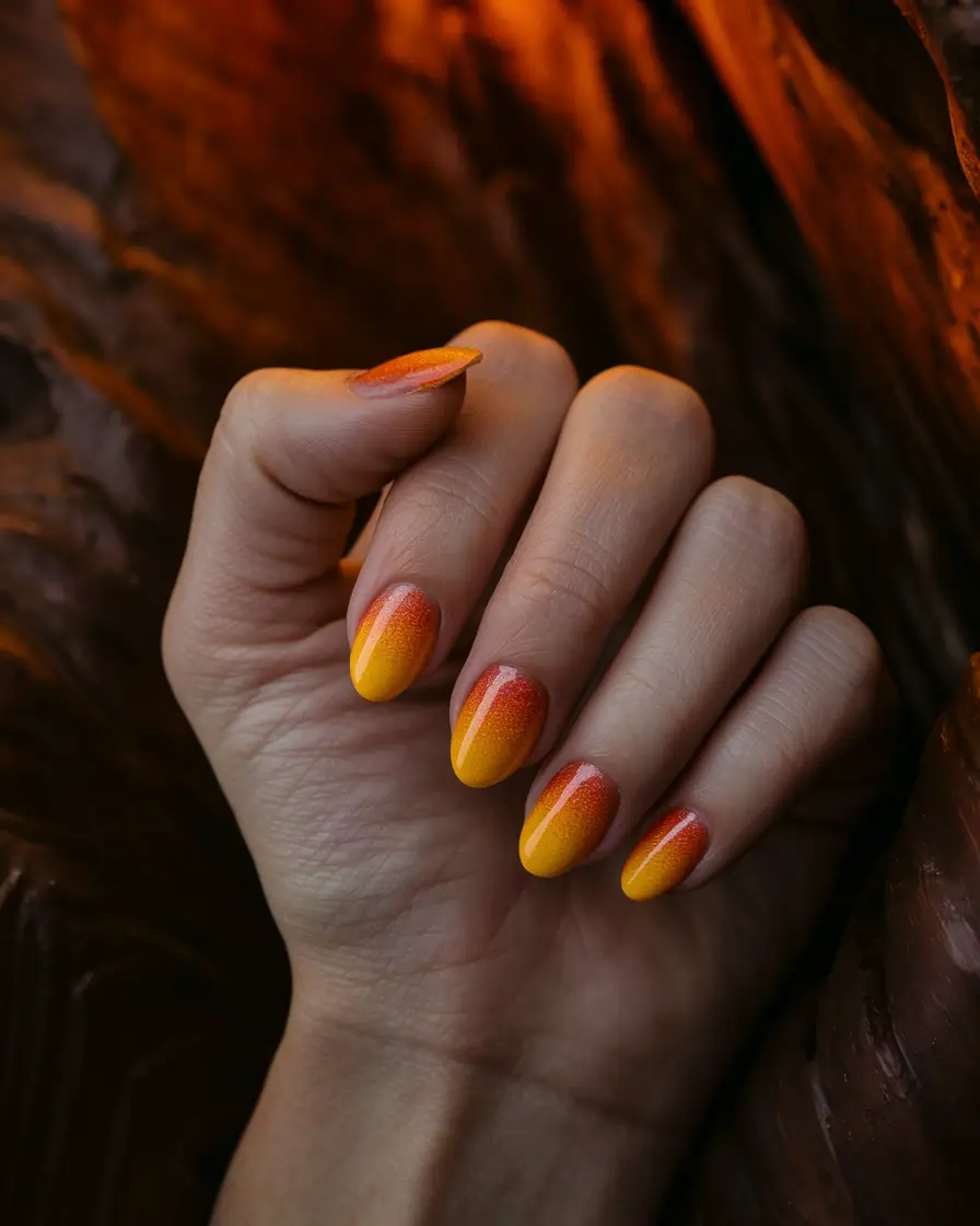 fall nails oval shape Sunset Ombre Glow