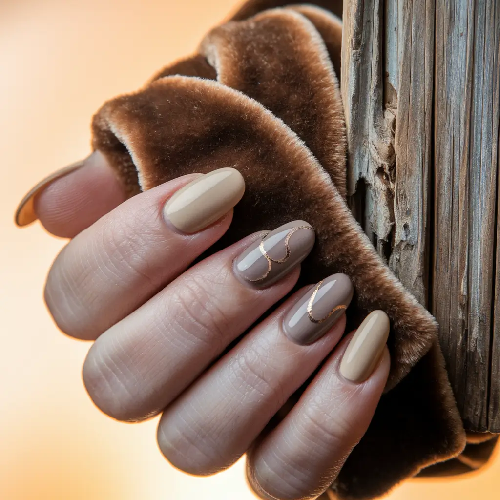 fall nails oval shape Cappuccino & Caramel Elegance