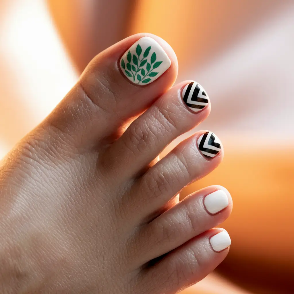 fall pedicure colors 2025 Botanical Contrast in Green and Black