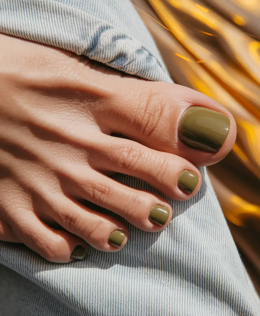 fall pedicure colors 2025 Olive Army Green