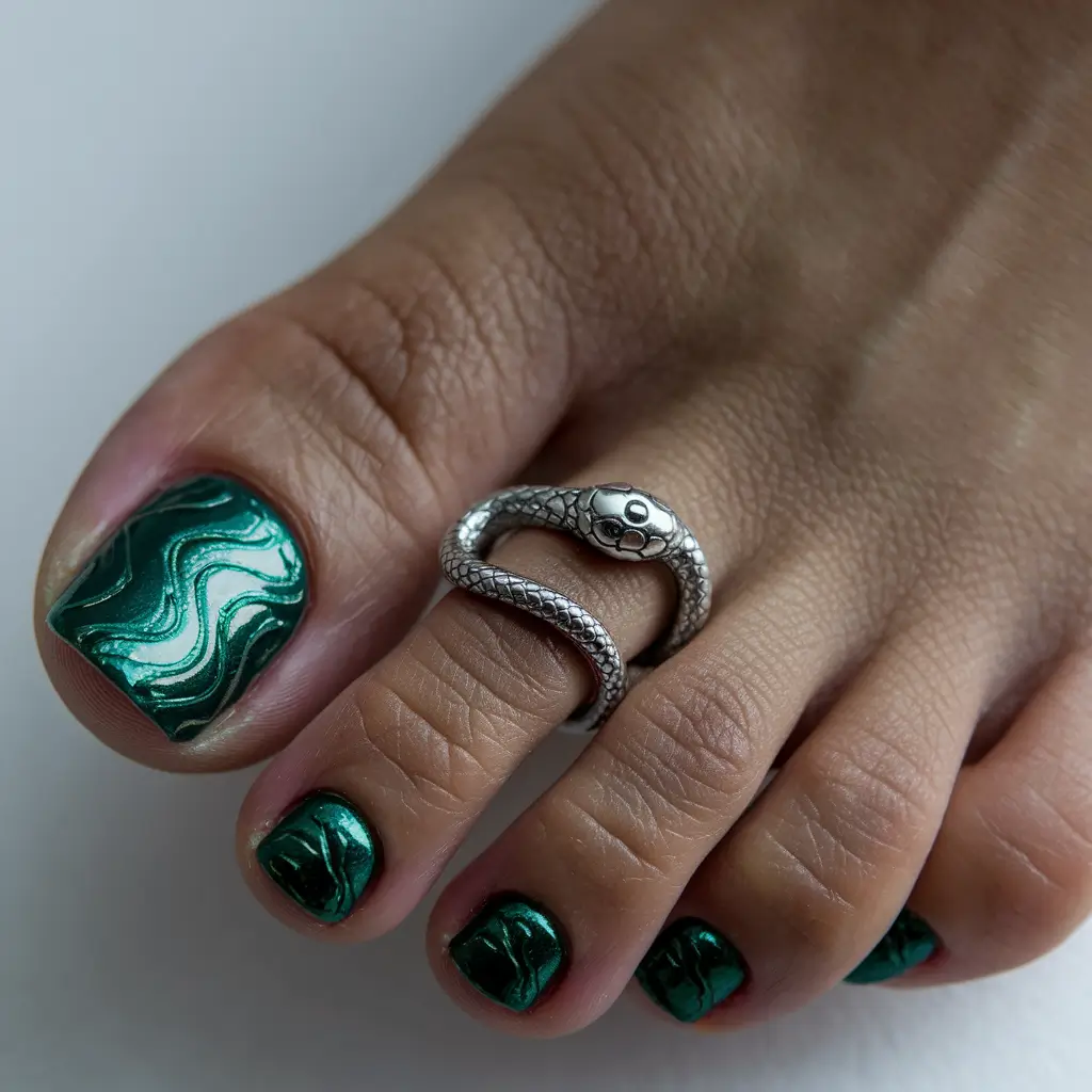 fall pedicure colors 2025 Emerald Waves