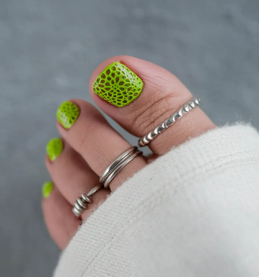 fall pedicure colors 2025 Lime Green Textured Chic