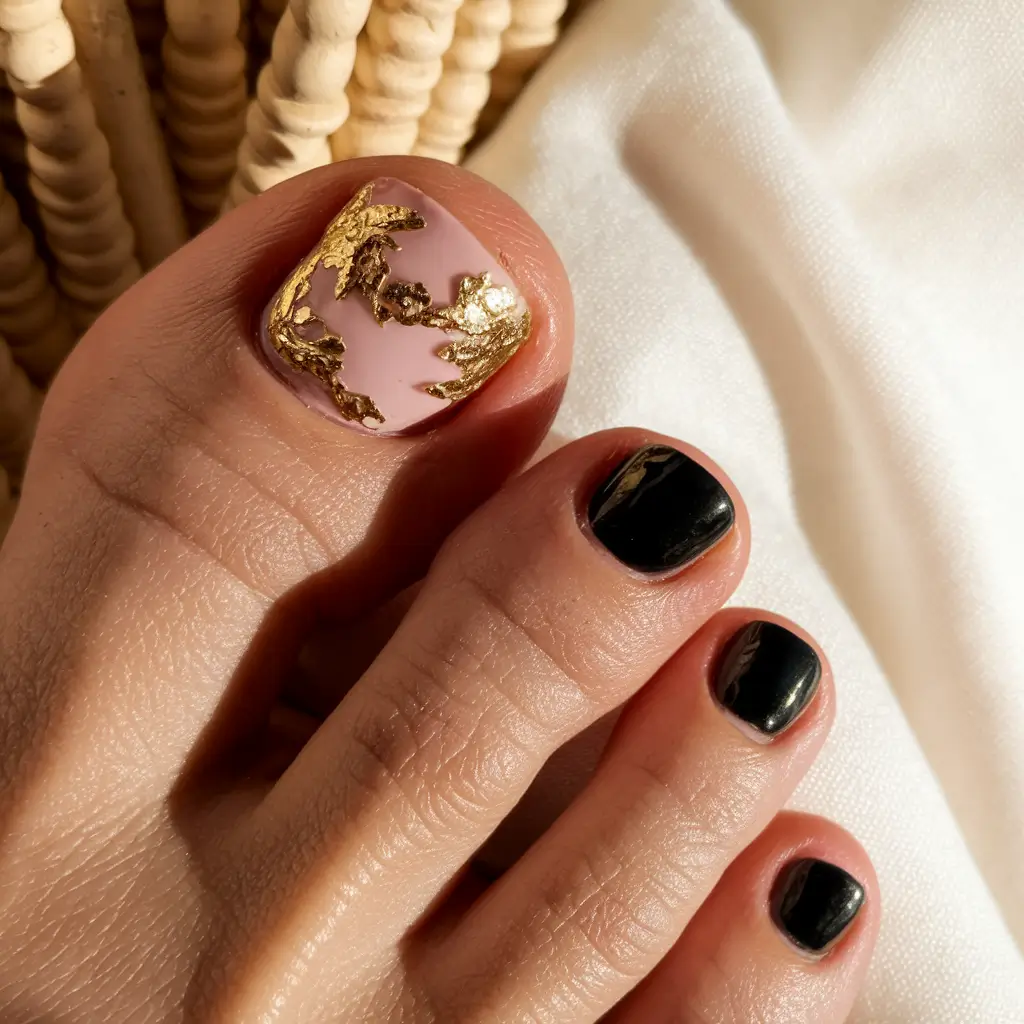 fall pedicure colors 2025 Rose Gold Luxe Accent