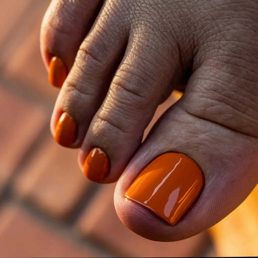 fall pedicure colors 2025 Burnt Orange Glow