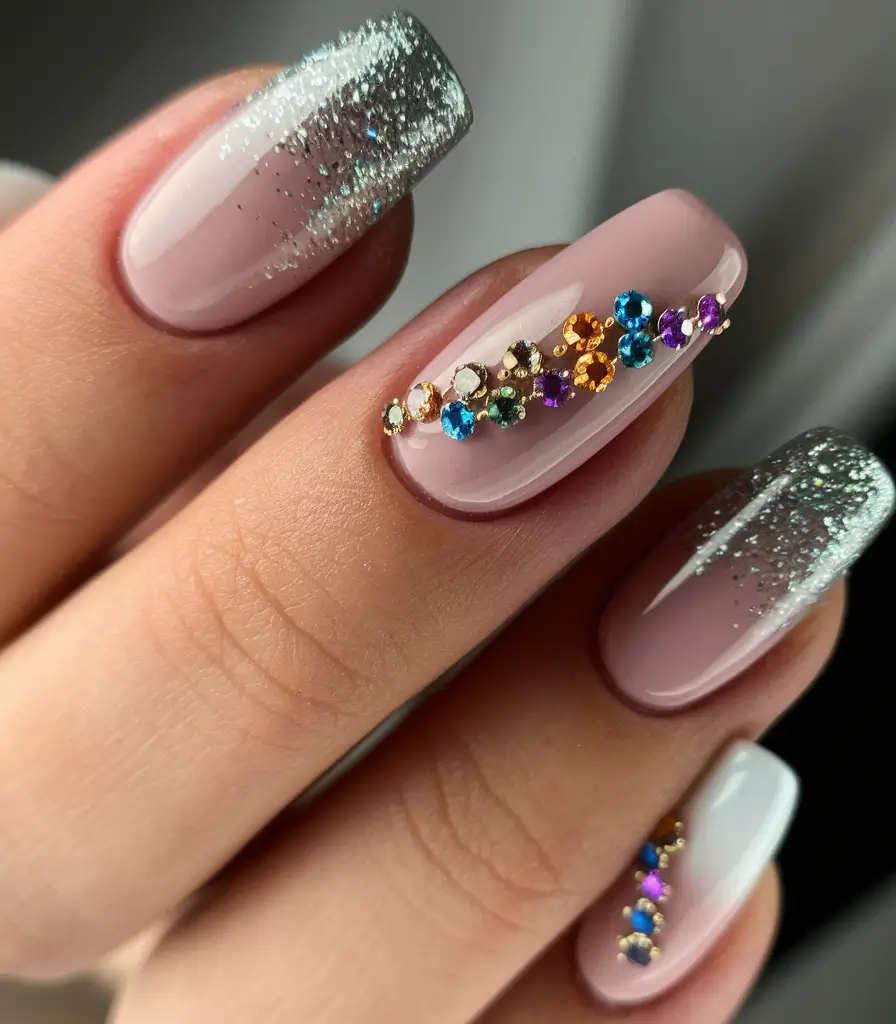 Fall Rhinestone Nails Gilded Gradient Glam