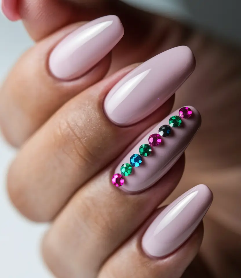 Fall Rhinestone Nails Minimalist Jewel Line