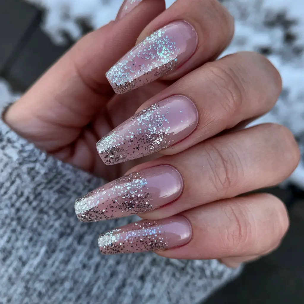 Fall Rhinestone Nails Frosted Starlight Tips