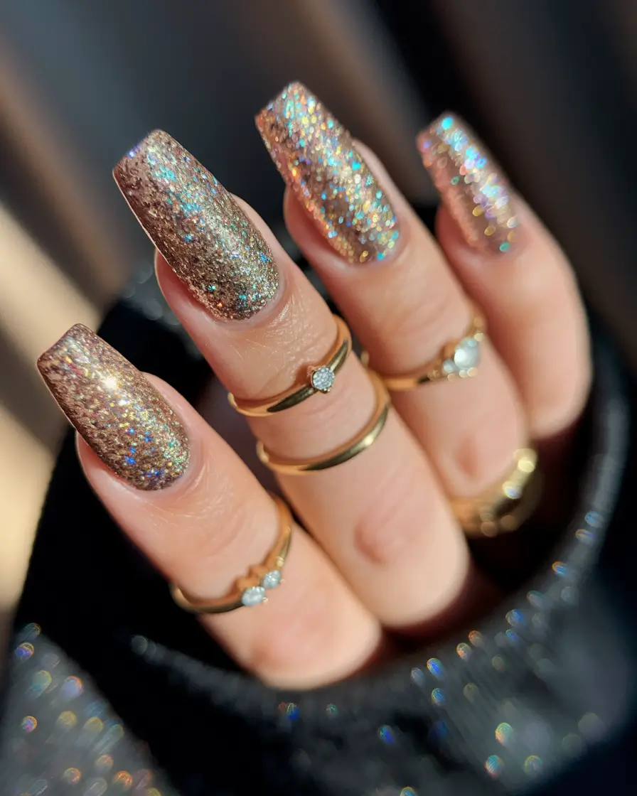 Fall Rhinestone Nails Golden Hour Glitter