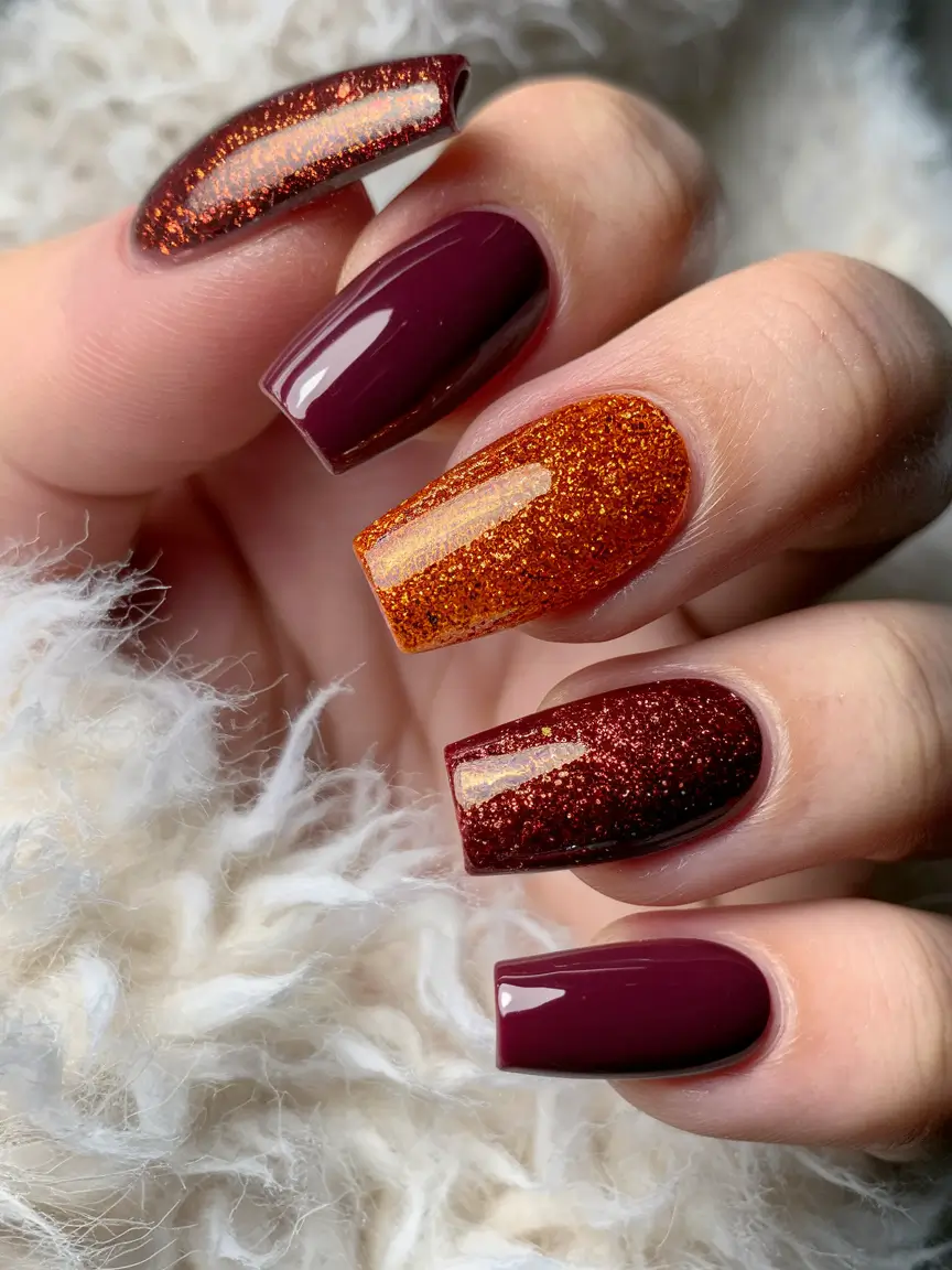 Fall Rhinestone Nails Autumn Ember Spark