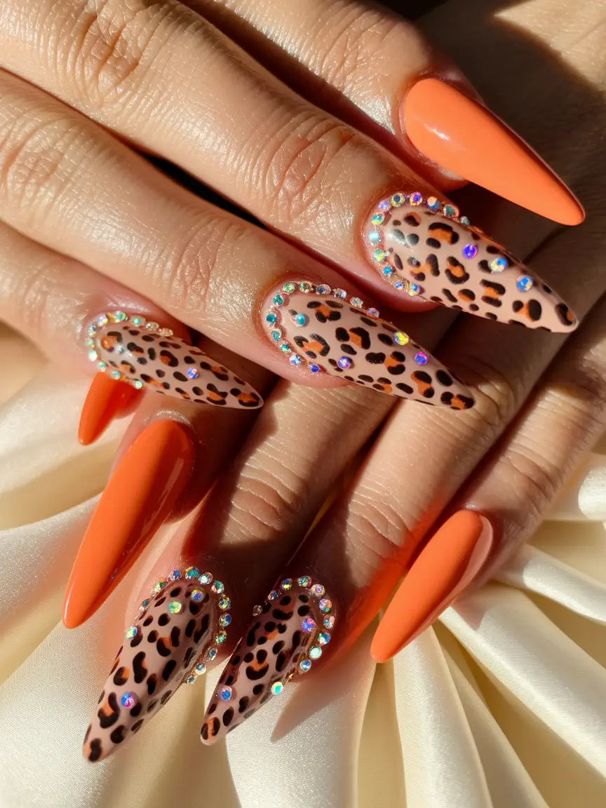 Fall Rhinestone Nails Wild Autumn Energy