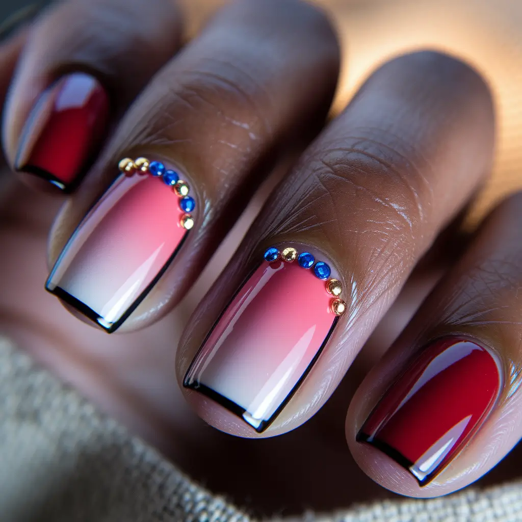 Fall Rhinestone Nails Ombre Chic with Jewel Accents