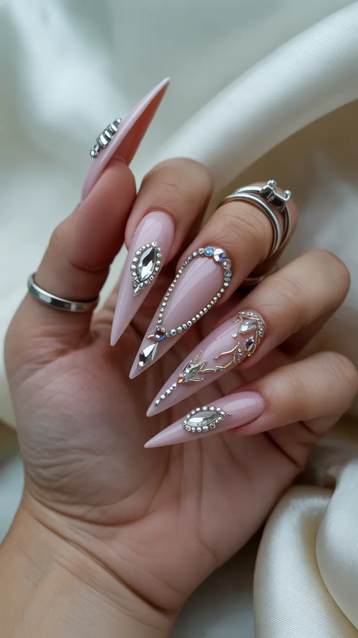 Fall Rhinestone Nails Crystal Armor Glam