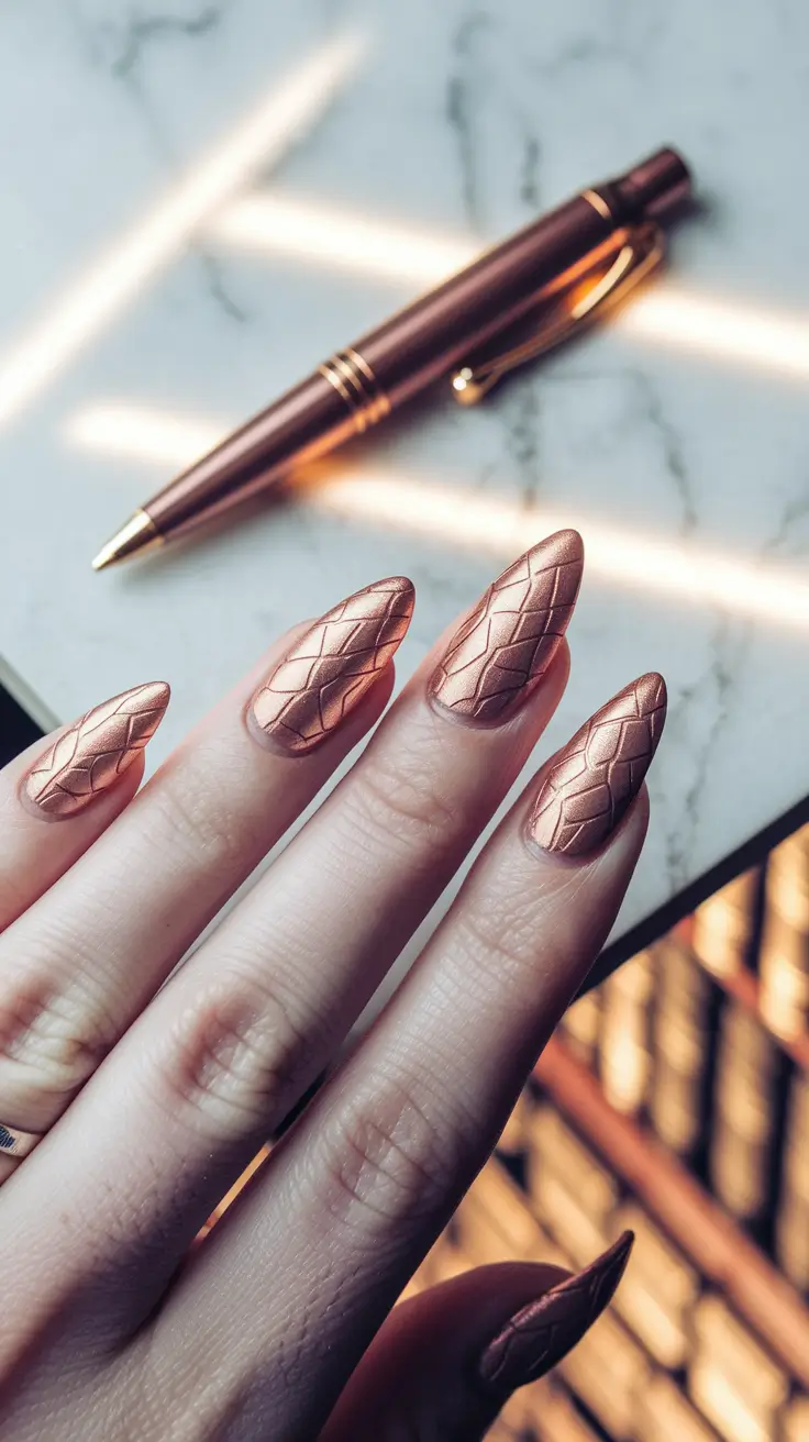 fall season nails 2025 Copper Quilt Texture
