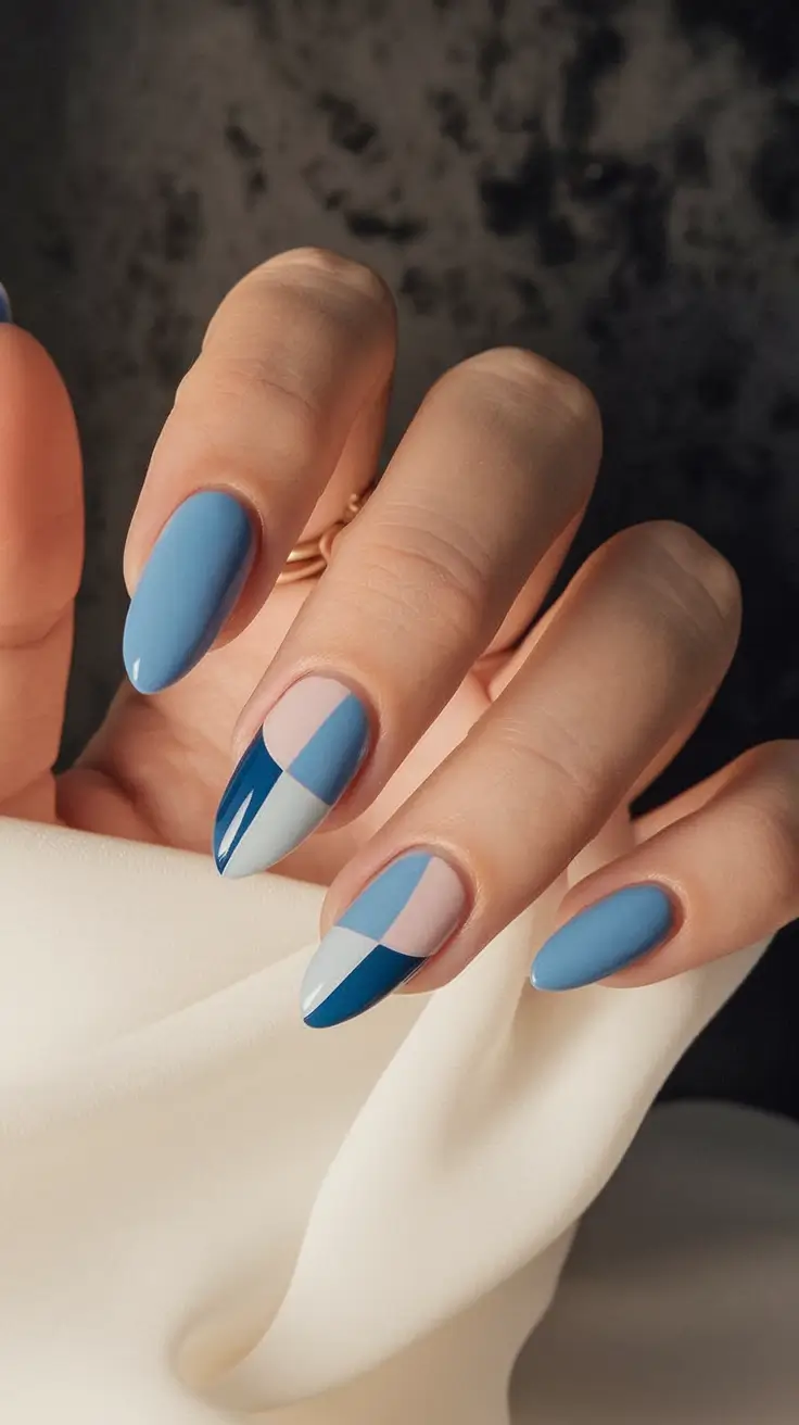 fall season nails 2025 Blue Geometric Edge