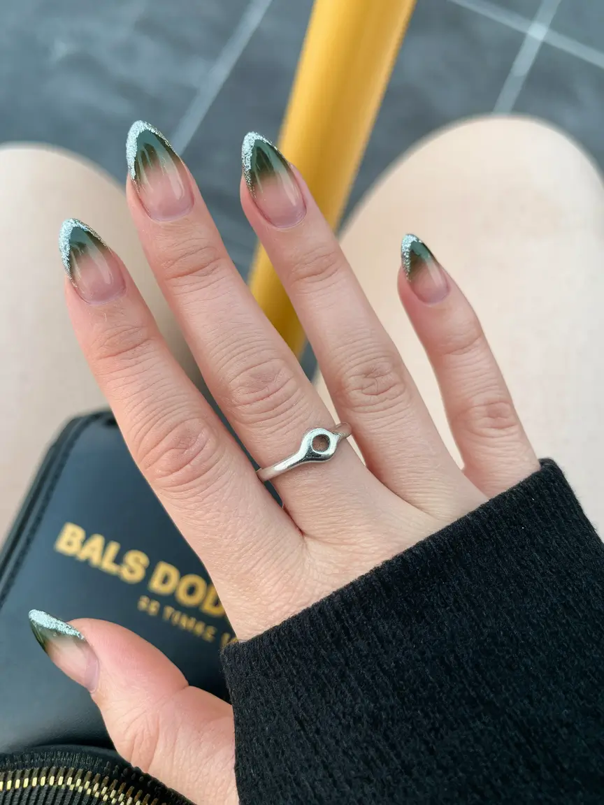 fall season nails 2025 Olive Ombre Spark