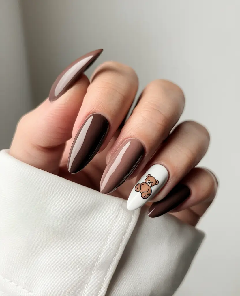 fall season nails 2025 Teddy Bear Neutral Charm