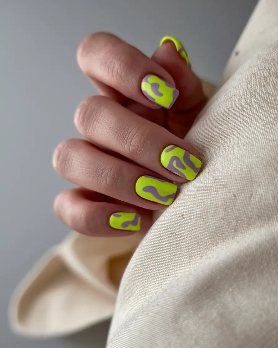 Fall Square Nails 2025 – Acid-Pop Camouflage on Short Squares