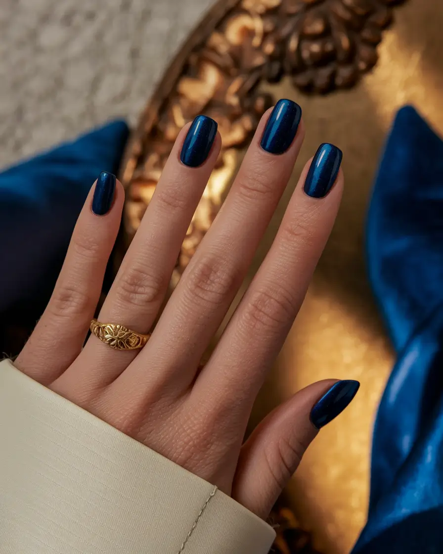 Fall Square Nails 2025 – Sapphire Nightfall on Clean Medium Squares