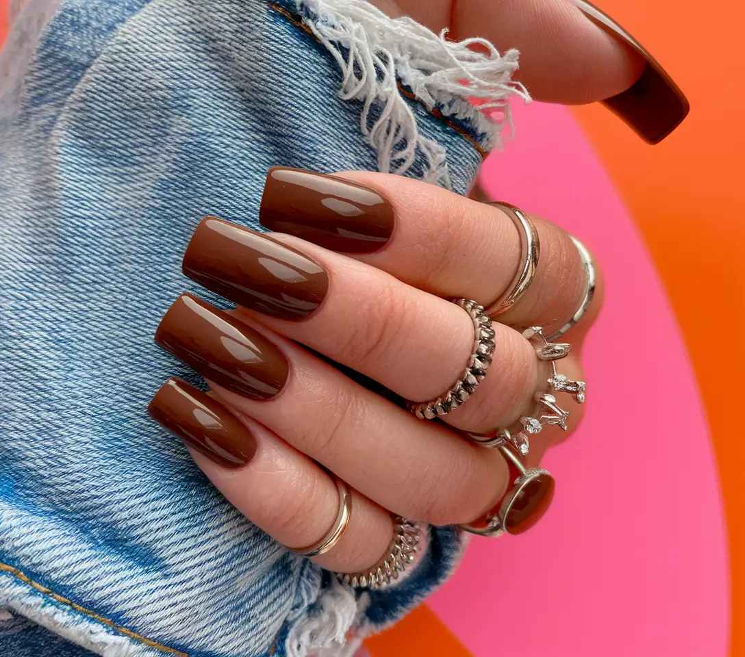 Fall Square Nails 2025 – Glossy Cocoa Squares (Long & Luxe)