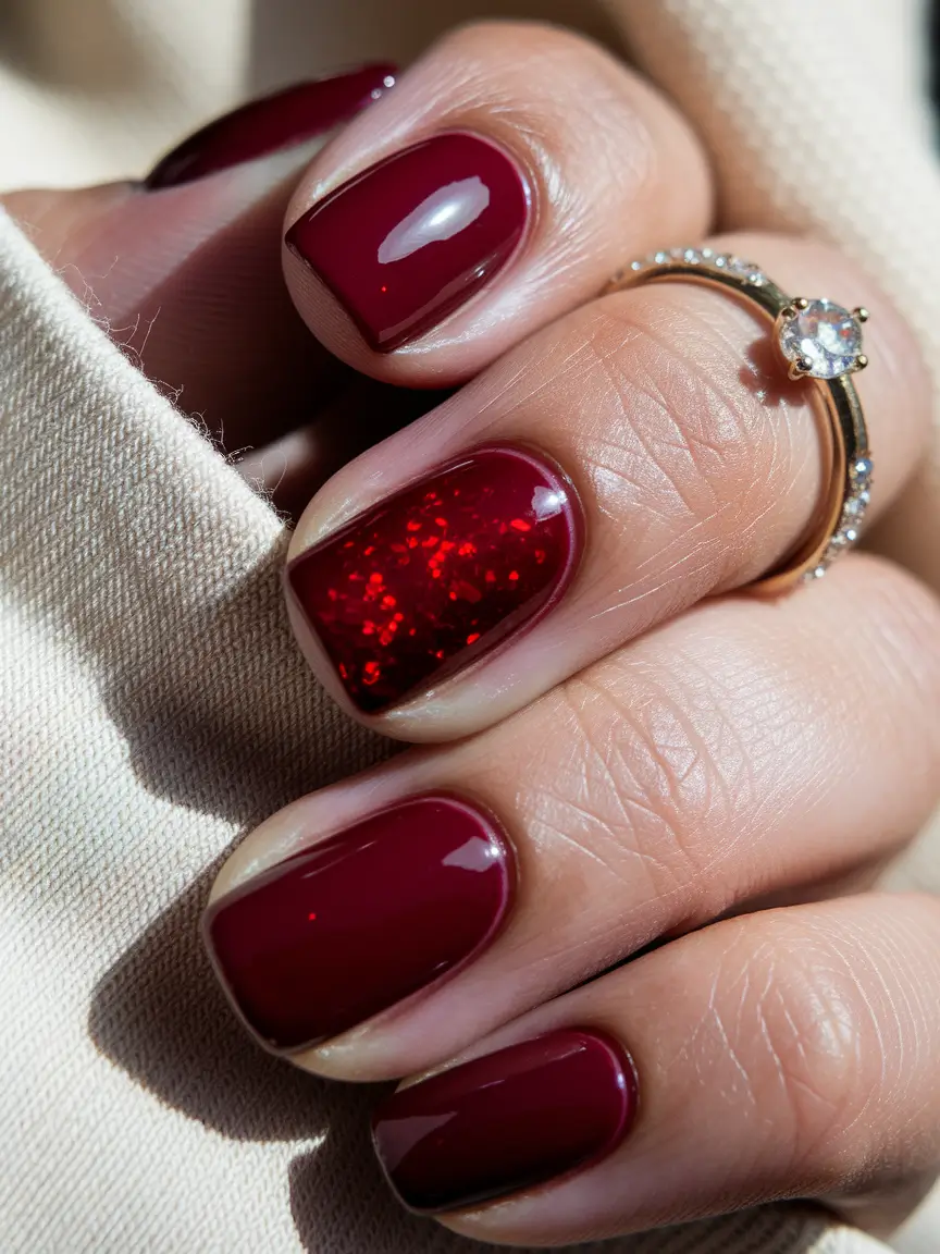 Fall Square Nails 2025 – Garnet Spark on Short Squares