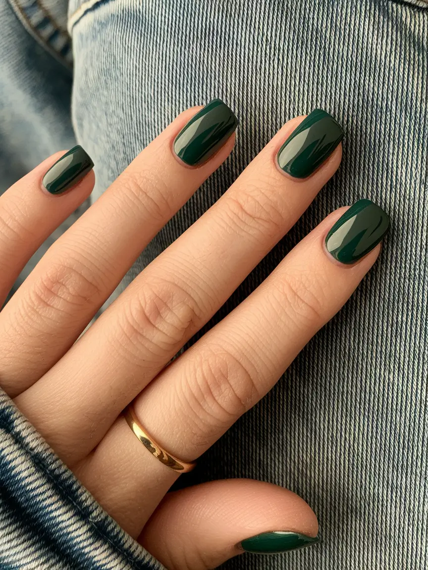 Fall Square Nails 2025 – Deep Forest Cream (Quiet-Luxury Shorties)
