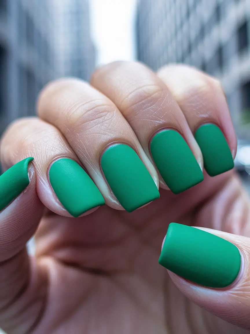 Fall Square Nails 2025 – Matte City Green (Medium Square, Minimalist)