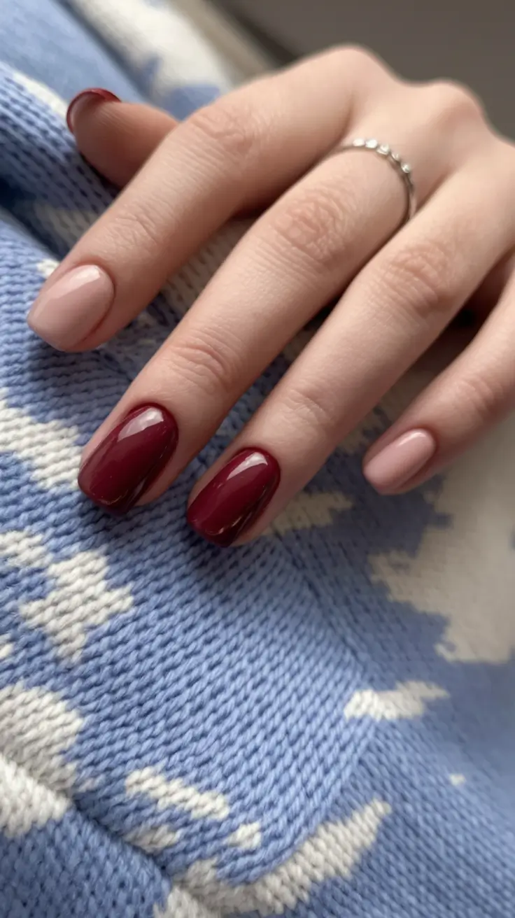 Fall Square Nails 2025 – Burgundy & Blush Mix-and-Match (Short Squares)