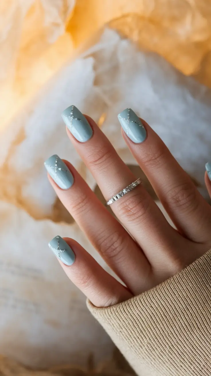 Fall Square Nails 2025 – Soft Sky Micro-French with Silver Slew