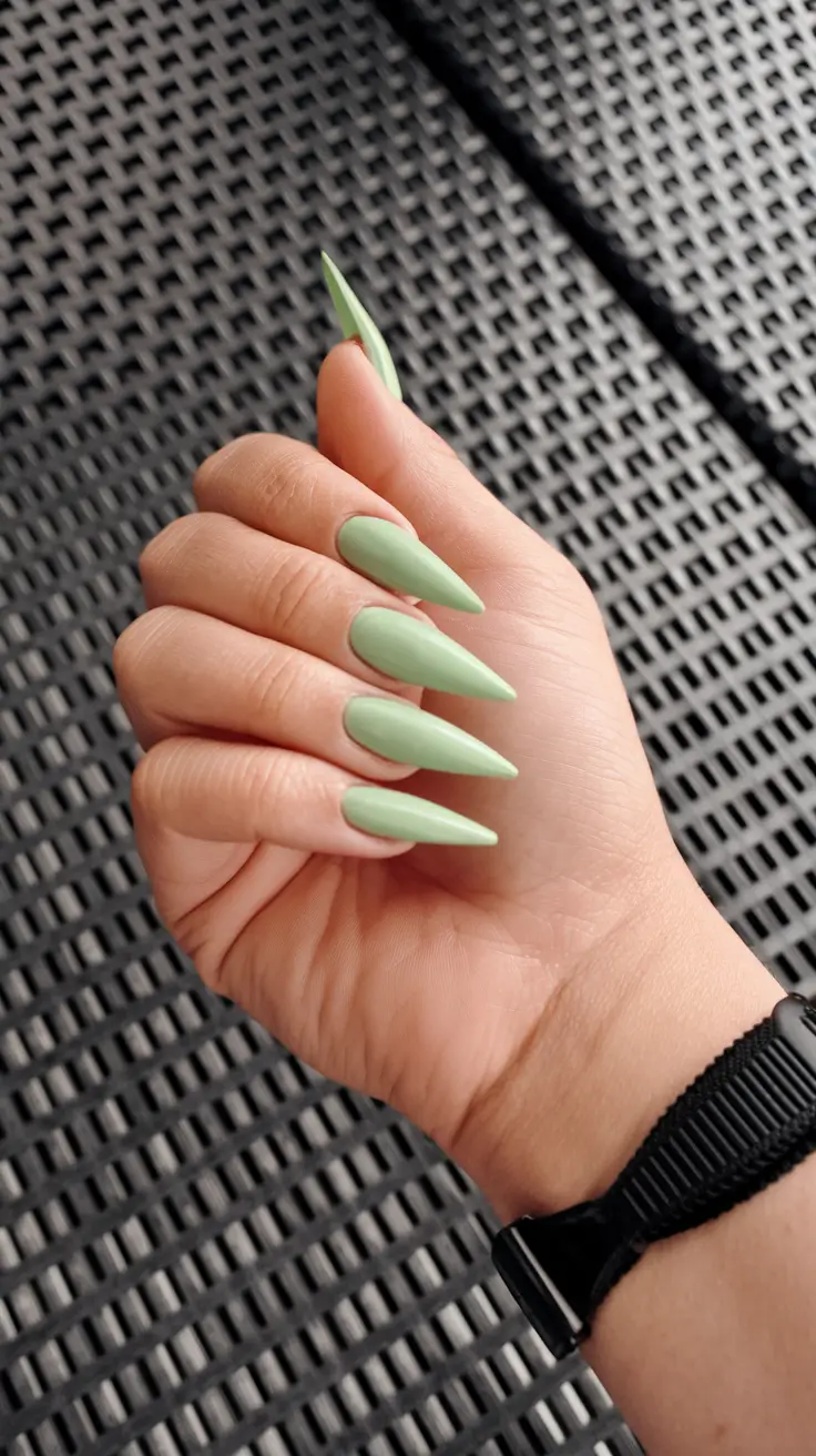 fall stiletto nails 2025 Soft Matte Sage Minimalism