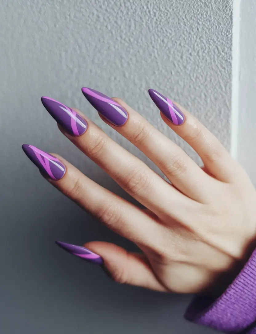 fall stiletto nails simple Two-Tone Purple Wave