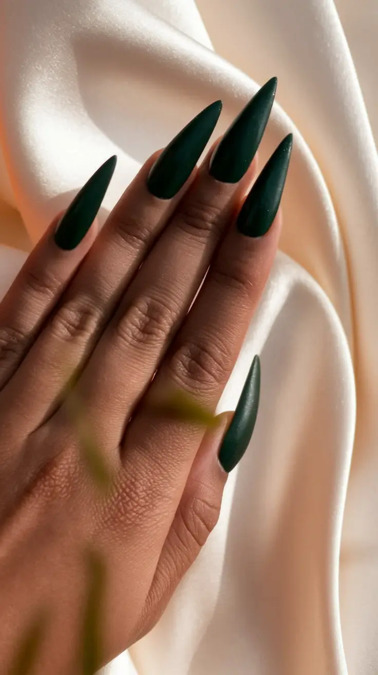 fall stiletto nails design green Deep Green Velvet Matte
