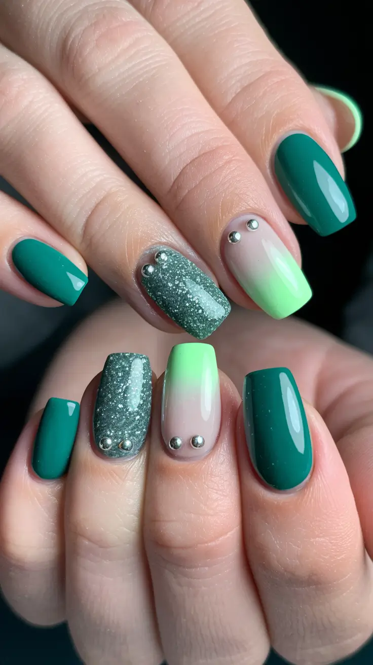 minimalist fall nails 2025 Emerald Glam Mix