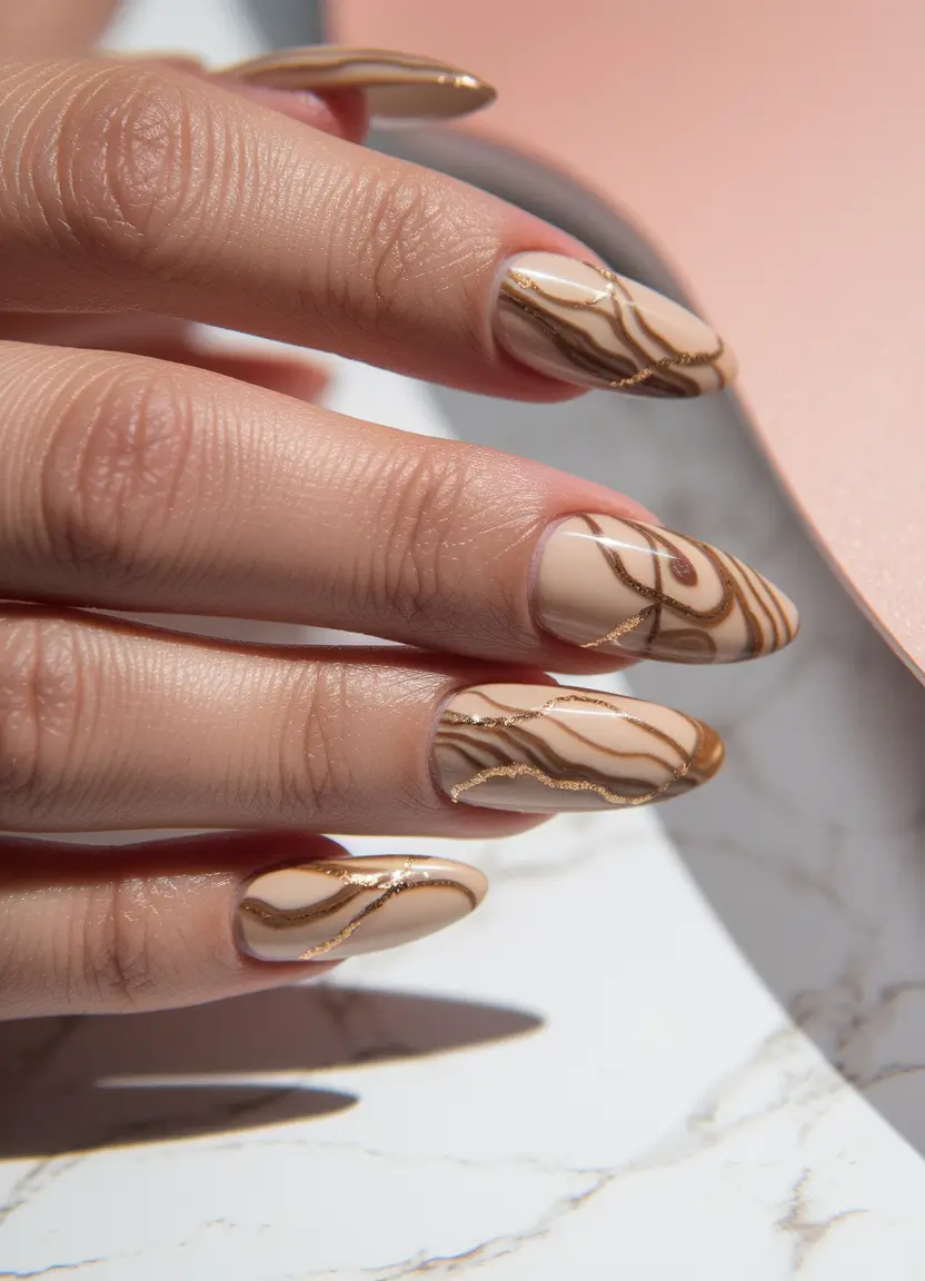 minimalist fall nails 2025 Caramel Swirl Chic