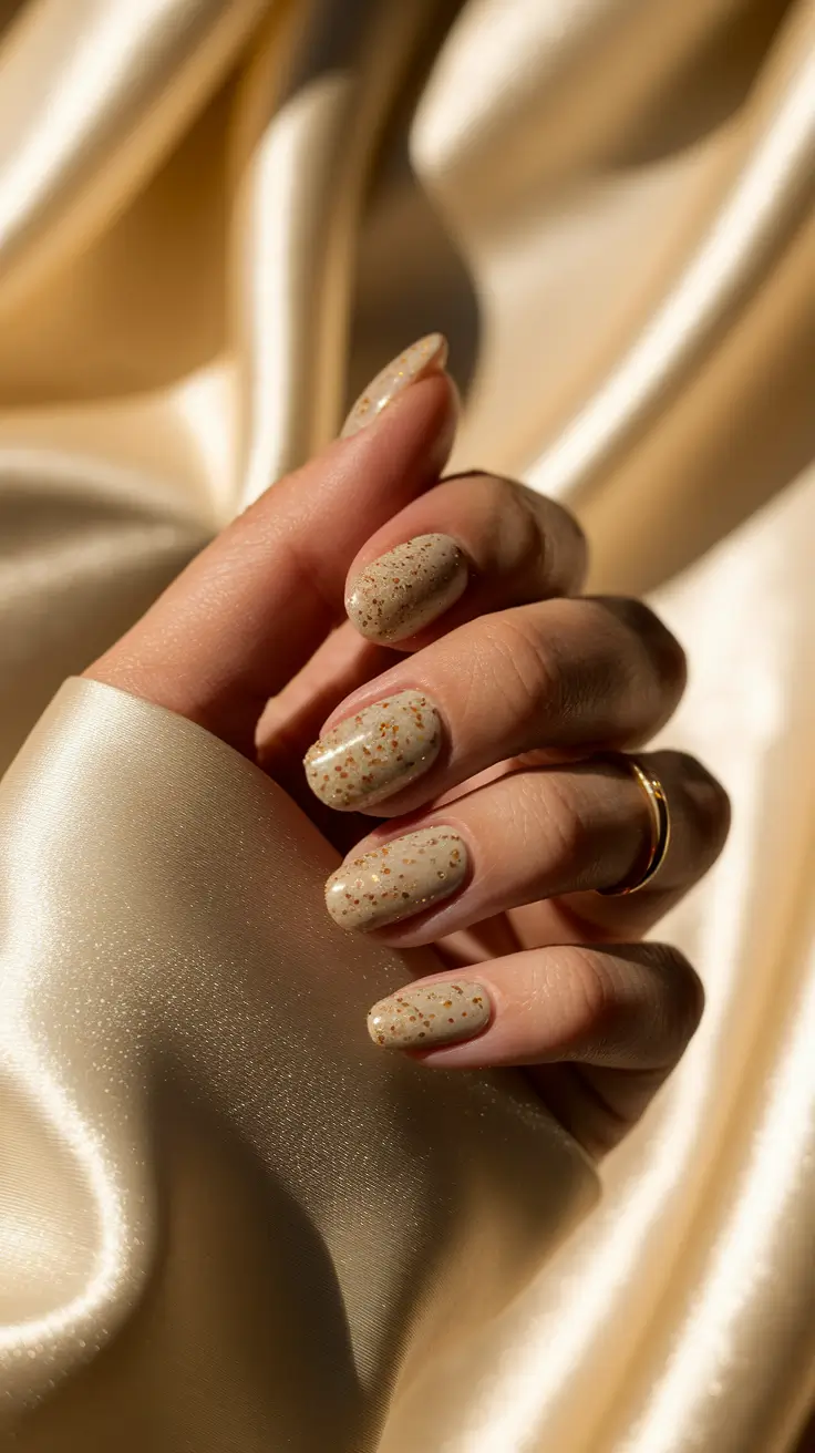 minimalist fall nails 2025 Champagne Glow with Subtle Sparkle