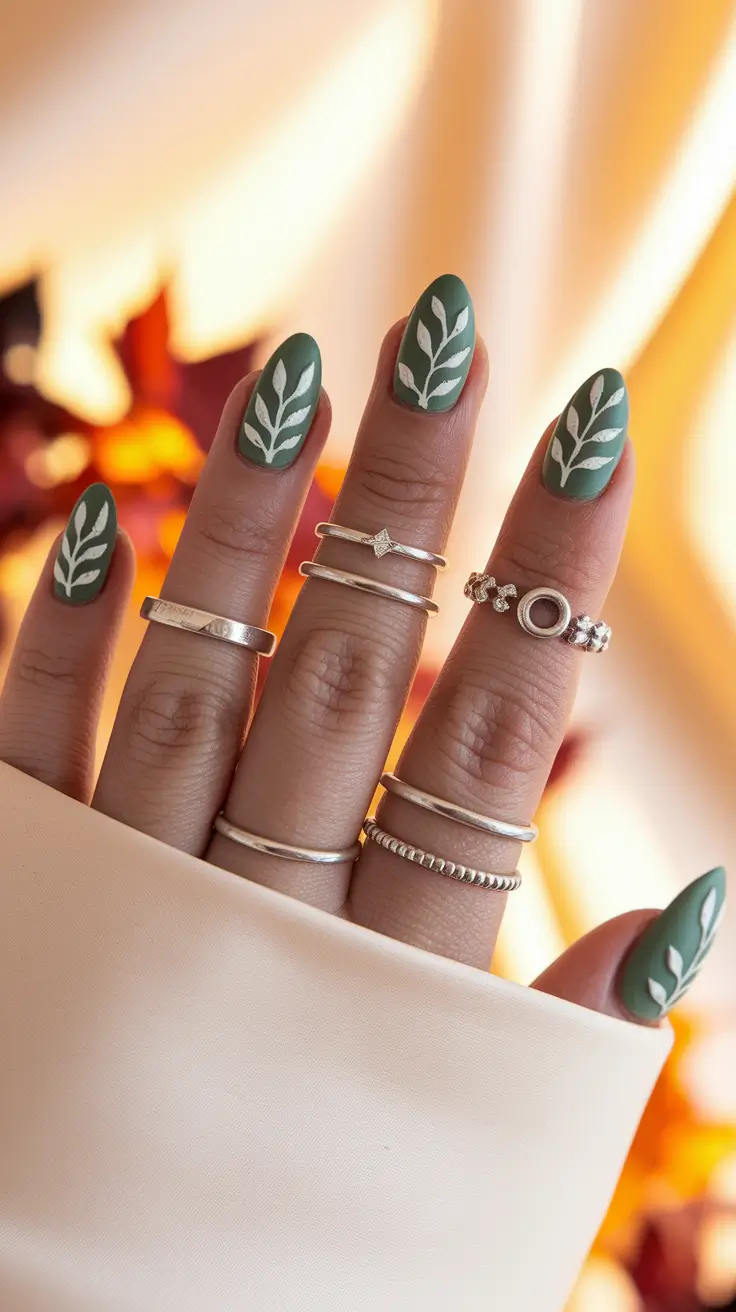 minimalist fall nails 2025 Botanical Green Serenity