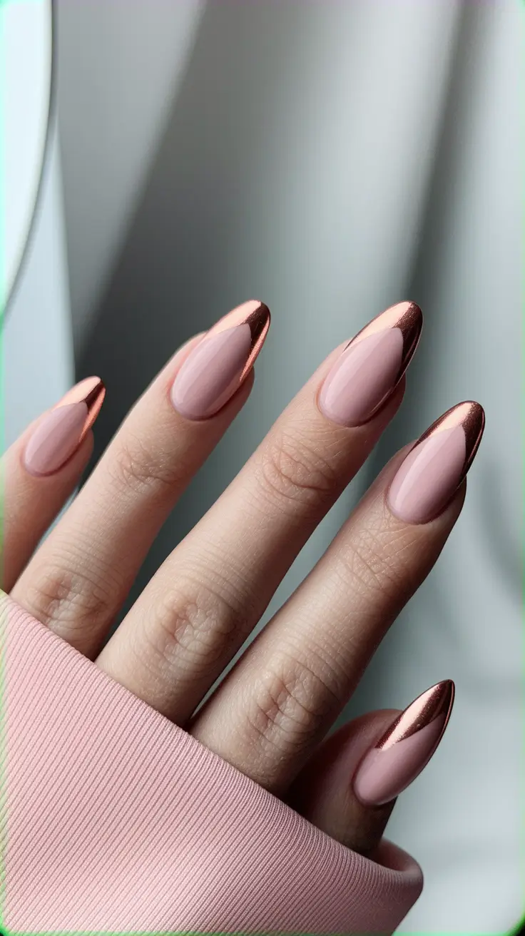 minimalist fall nails 2025 Rose Gold French Twist