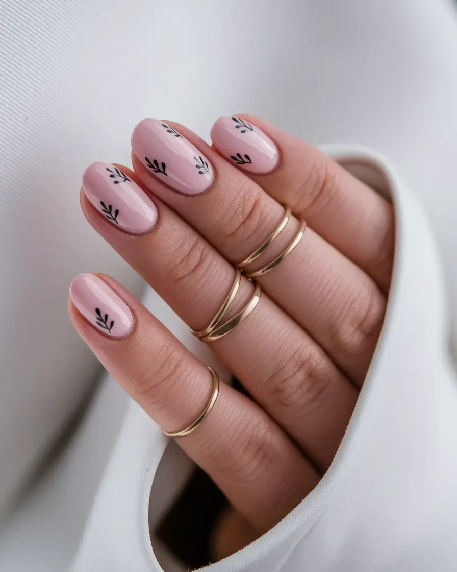 neutral fall nails 2025 Soft Neutrals with Minimal Leaf Art