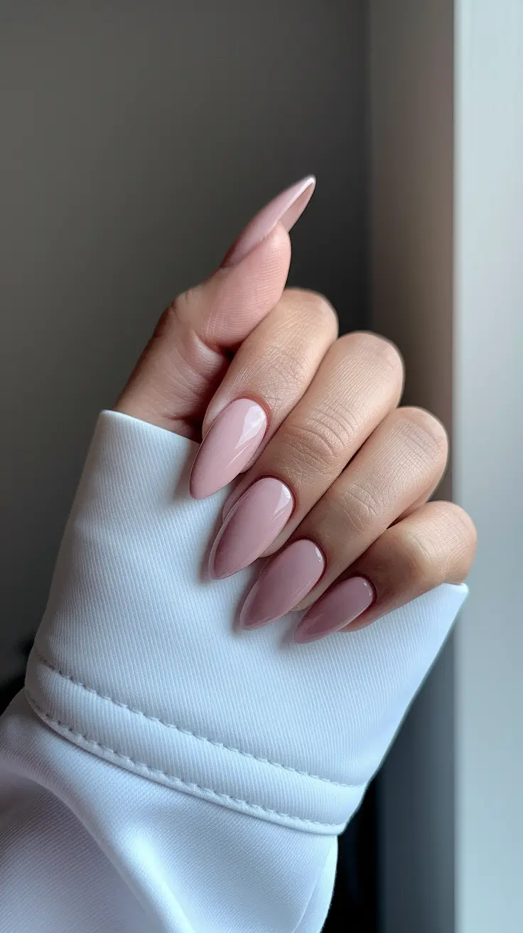 neutral fall nails 2025 Soft Pink Almond Classics