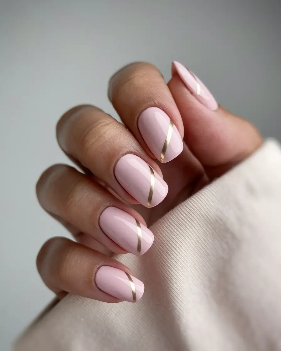 neutral fall nails 2025 Diagonal Gold Striping