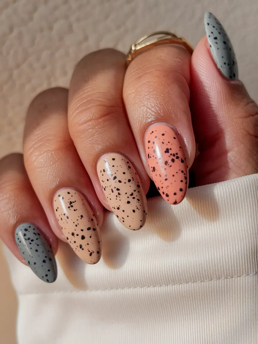 neutral fall nails 2025 Speckled Autumn Tones