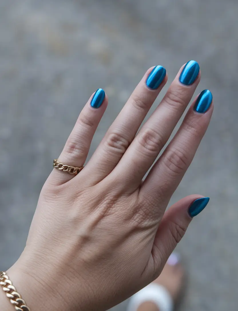 round fall nails 2025 Electric Teal Shine