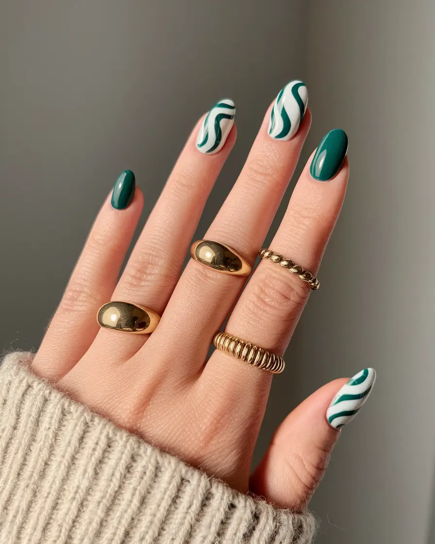 round fall nails 2025 Emerald Wave Accents