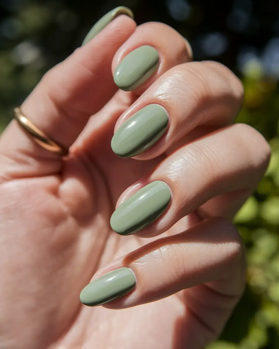 round fall nails 2025 Sage Green Minimalism